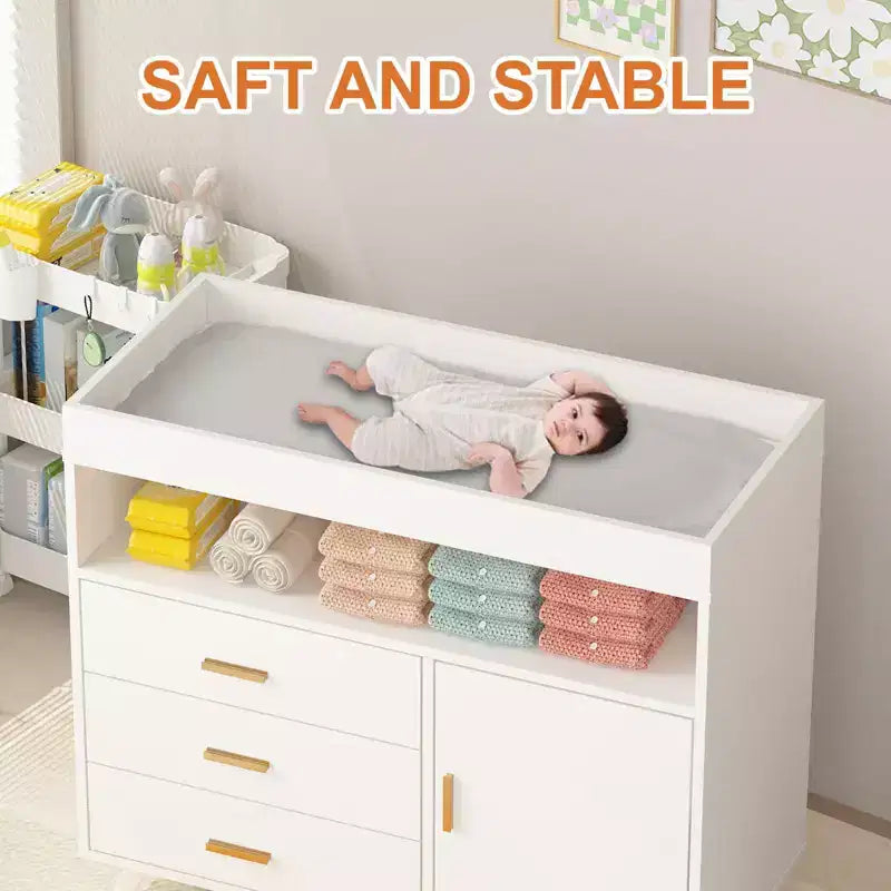 Nursery Dresser & Baby Changing Table - Wooden 3-Drawer Storage with Built-in Shelves and Top-Mounted Changing Station