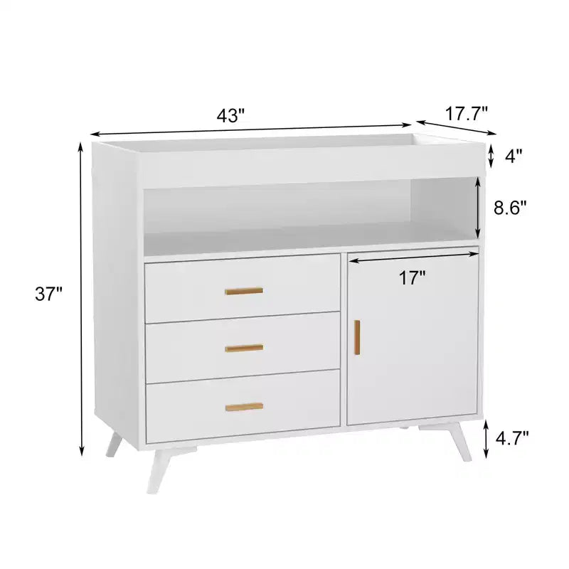 Nursery Dresser & Baby Changing Table - Wooden 3-Drawer Storage with Built-in Shelves and Top-Mounted Changing Station