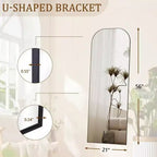 Full Length Mirror 56 inchx 21 inch Black Top Square Edged Floor Mirror with Aluminum Alloy Frame for Bedroom Living Room