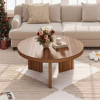 Round Coffee Table, 33.5 Coffee Table for Living Room, Wood Center Table, Small Space, Home Office, Easy Assembly
