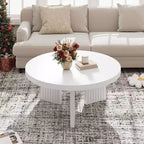 Round Coffee Table, 33.5 Coffee Table for Living Room, Wood Center Table, Small Space, Home Office, Easy Assembly