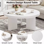 Round Coffee Table, 33.5 Coffee Table for Living Room, Wood Center Table, Small Space, Home Office, Easy Assembly
