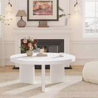 Round Coffee Table, 33.5 Coffee Table for Living Room, Wood Center Table, Small Space, Home Office, Easy Assembly