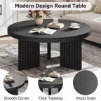 Round Coffee Table, 33.5 Coffee Table for Living Room, Wood Center Table, Small Space, Home Office, Easy Assembly