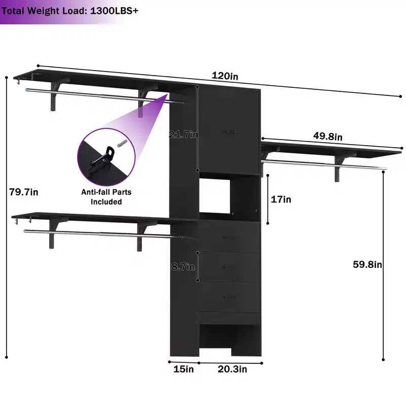 20-120 W Wooden Closet System with Doors and Drawers
