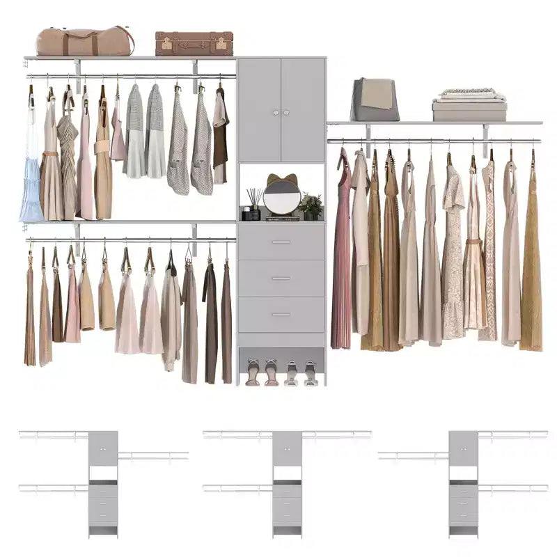 20-120 W Wooden Closet System with Doors and Drawers