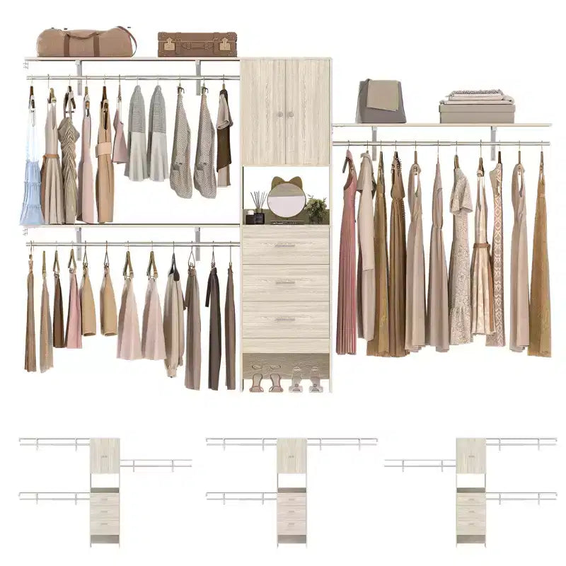20-120 W Wooden Closet System with Doors and Drawers