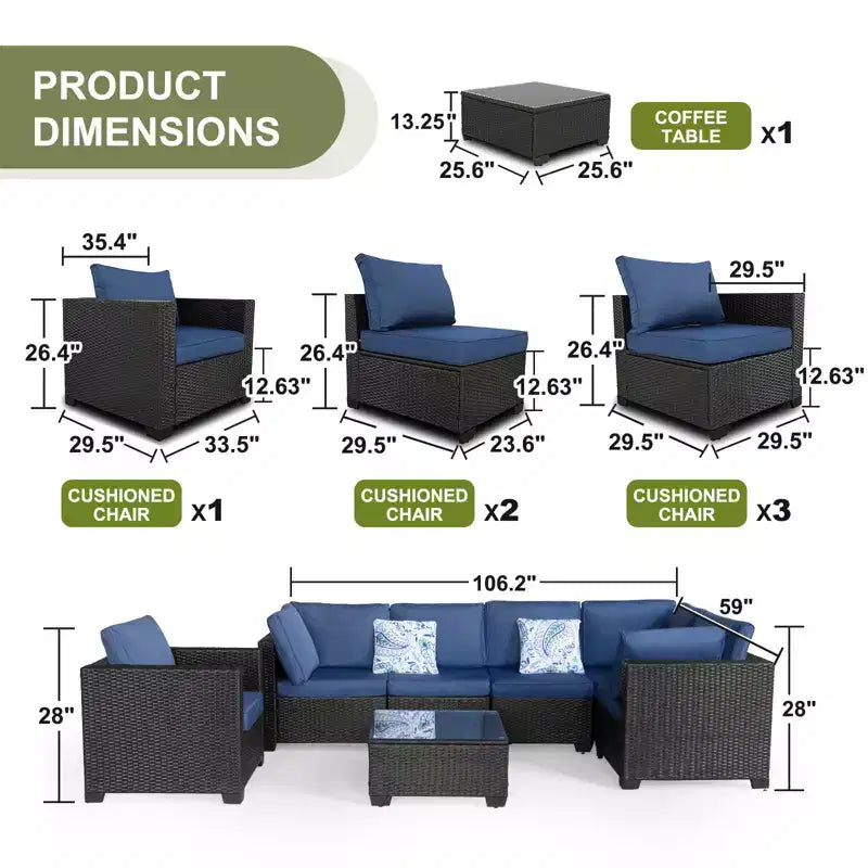 Outdoor Furniture - Terrace Furniture - Guest Room - Balcony Furniture - Outdoor Furniture Suitable Black+Blue