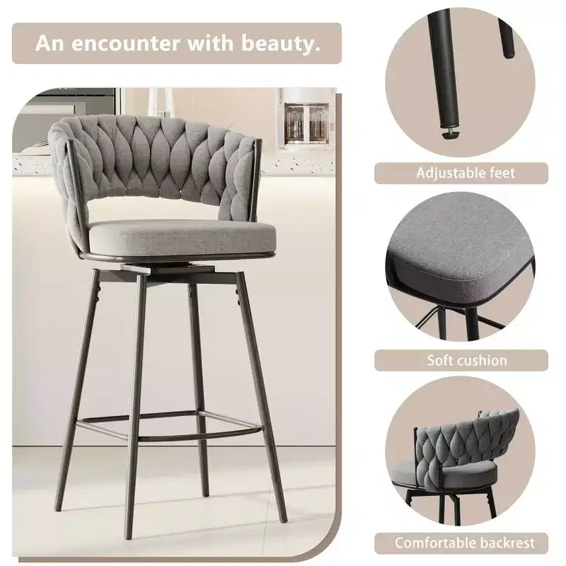 Swivel Dining Chairs with Cushioned Backrest Counter Stool Metal Legs for Kitchen Office