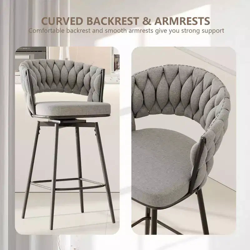 Swivel Dining Chairs with Cushioned Backrest Counter Stool Metal Legs for Kitchen Office