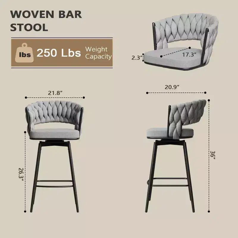Swivel Dining Chairs with Cushioned Backrest Counter Stool Metal Legs for Kitchen Office