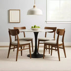 Royal Hampton Dining Table | 30 Inch Round White Genuine Marble Top | Black Metal Tulip Pedestal Base