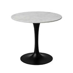 30 Inch Round White Genuine Marble Top Dining Table | Black Metal Tulip Pedestal Base