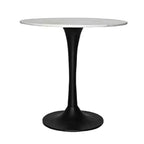 30 Inch Round White Genuine Marble Top Dining Table | Black Metal Tulip Pedestal Base