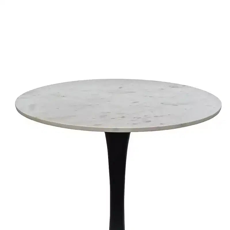 30 Inch Round White Genuine Marble Top Dining Table | Black Metal Tulip Pedestal Base