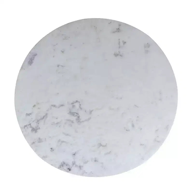 30 Inch Round White Genuine Marble Top Dining Table | Black Metal Tulip Pedestal Base