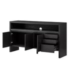 60 Storage Cabinet Buffet Sideboard with 3 Doors, 3 Drawers and Open Shelf, Wood Accent Entryway Console Table Black