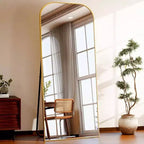 28x71 Gold Full Length Mirror with Stand. Use Freestanding, Hanging, or Leaning as a Large Full Body Mirror