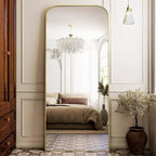 28x71 Gold Full Length Mirror with Stand. Use Freestanding, Hanging, or Leaning as a Large Full Body Mirror