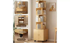 Rotating 5-Tier Corner Bookshelves with Wheels, Vertical Bookshelf, Narrow Storage Racks, Wood Bookcases for Office, Small Space