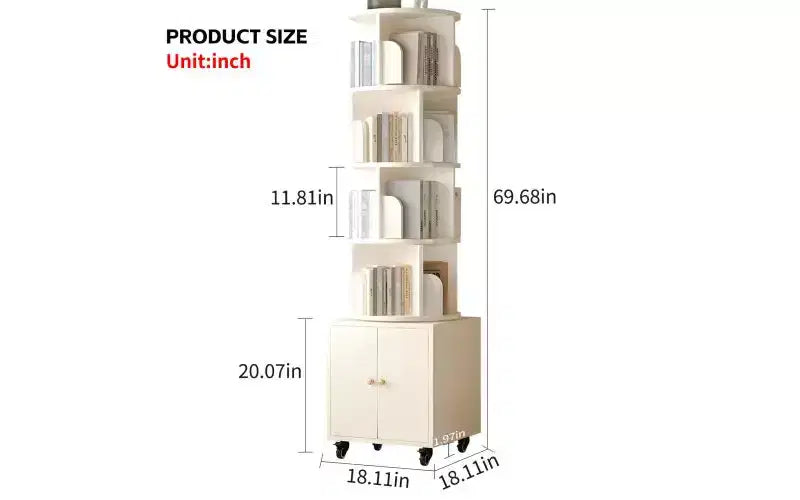 Rotating 5-Tier Corner Bookshelves with Wheels, Vertical Bookshelf, Narrow Storage Racks, Wood Bookcases for Office, Small Space