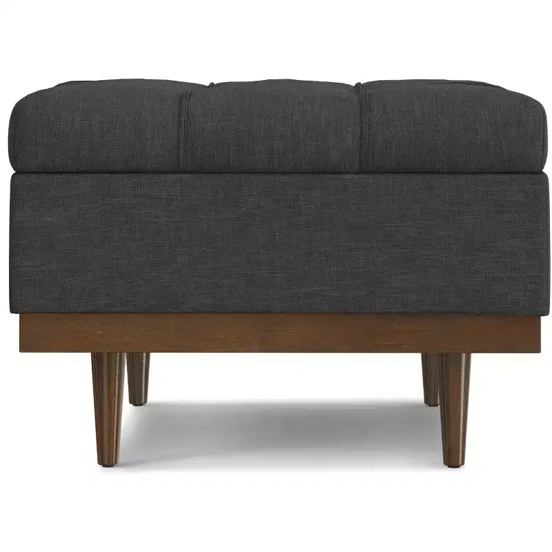 34 inch Wide Contemporary Rectangle Storage Ottoman in Slate Grey Polyester Linen