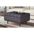 34 inch Wide Contemporary Rectangle Storage Ottoman in Slate Grey Polyester Linen