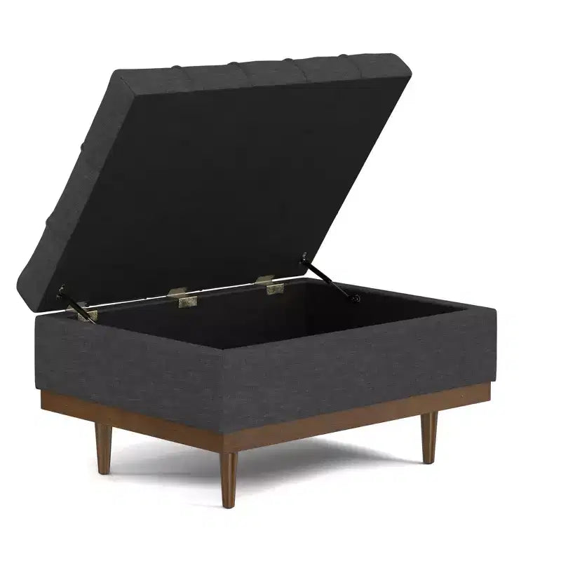 34 inch Wide Contemporary Rectangle Storage Ottoman in Slate Grey Polyester Linen
