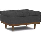 34 inch Wide Contemporary Rectangle Storage Ottoman in Slate Grey Polyester Linen