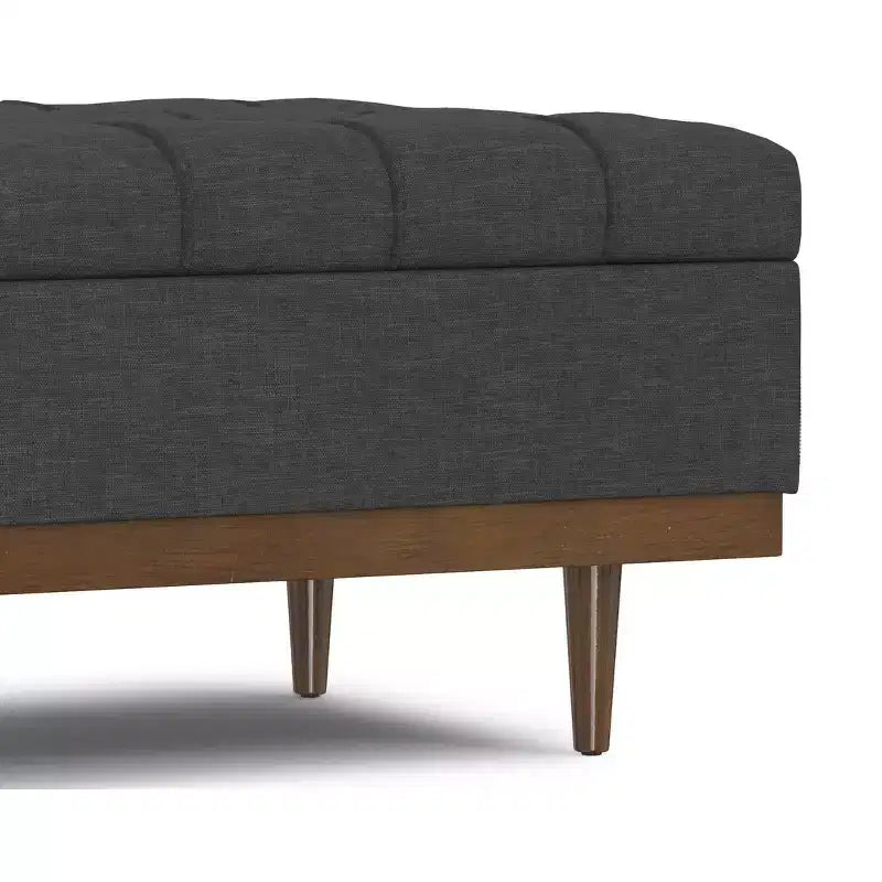 34 inch Wide Contemporary Rectangle Storage Ottoman in Slate Grey Polyester Linen