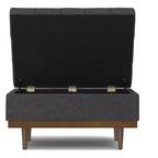 34 inch Wide Contemporary Rectangle Storage Ottoman in Slate Grey Polyester Linen