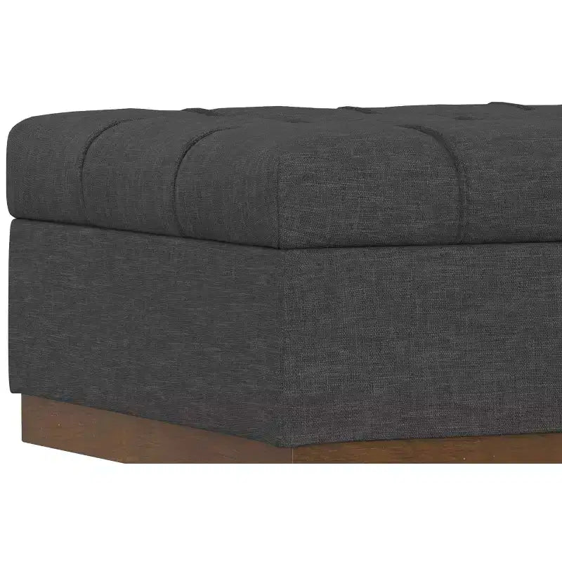 34 inch Wide Contemporary Rectangle Storage Ottoman in Slate Grey Polyester Linen