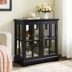 Antique Display Cabinet with Adjustable Shelves, Retro Design Quality Showcase with Lattice Doors Elegant Bookcase and Storage Cabinet for Home Decor