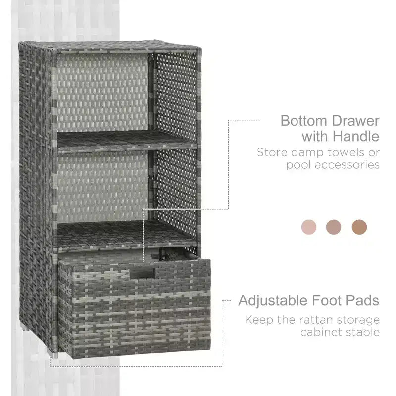 Pool Towel Rack, Waterproof PE Plastic Rattan Wicker Storage Organizer, Indoor Outdoor Spa, and Hot Tub Accessory Storage, 2 Shelves
