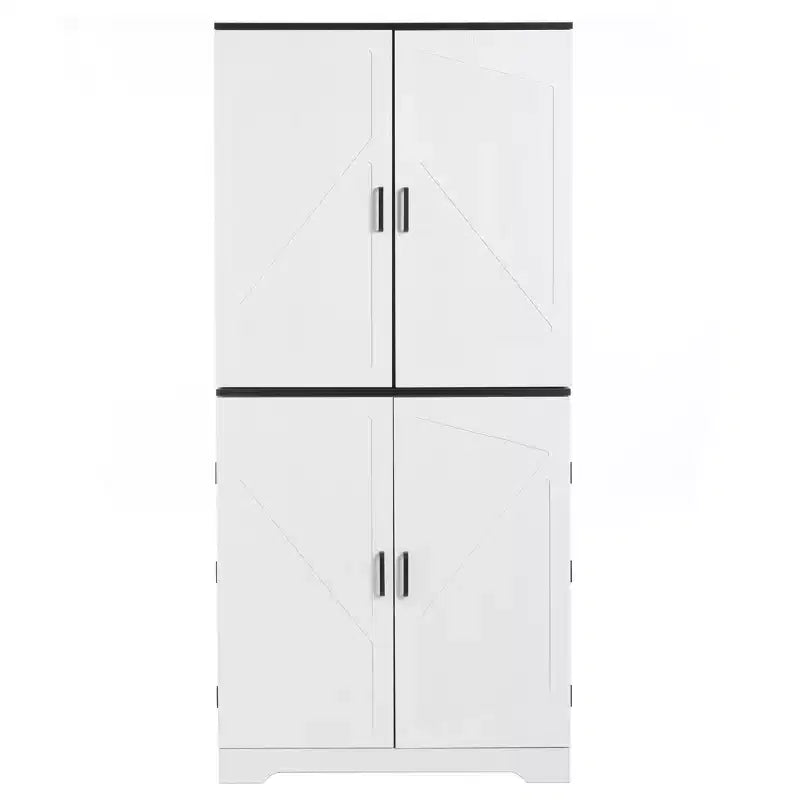 67.7 White Kitchen Pantry Cabinet: Magnetic Lock & Adjustable Shelves