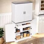 67.7 White Kitchen Pantry Cabinet: Magnetic Lock & Adjustable Shelves