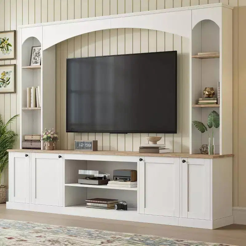 Entertainment Center Wall Unit with Bookshelves for TVs Up to 70, Large TV Stand TV Console Media Console with Adjustable Shelves, White