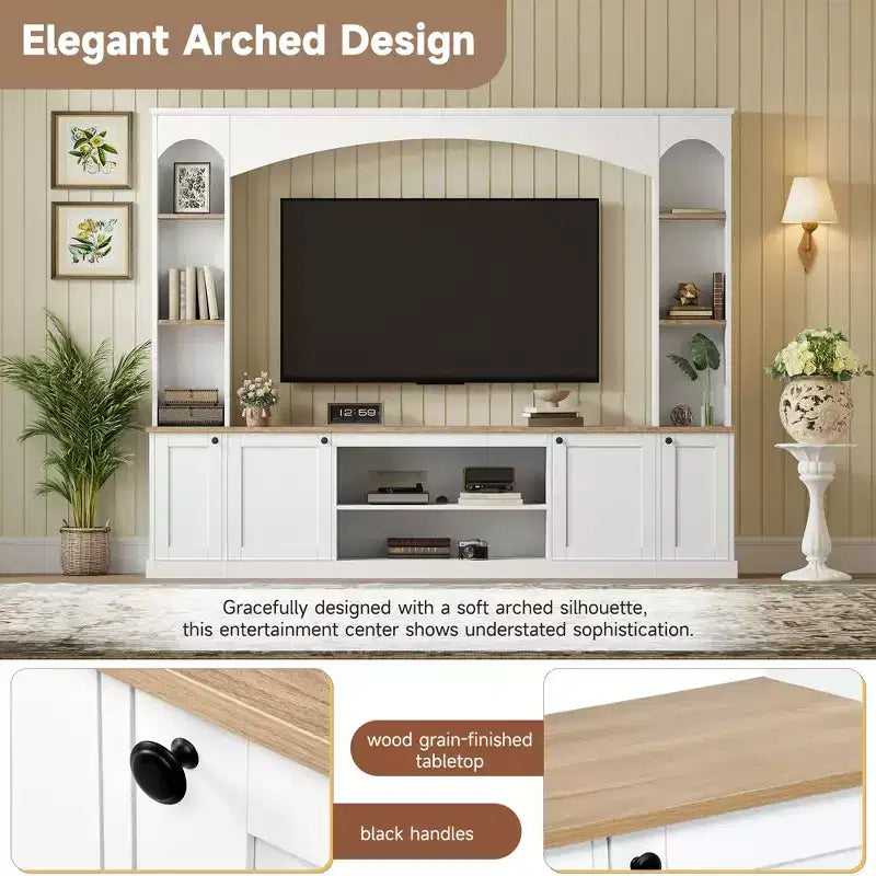 Entertainment Center Wall Unit with Bookshelves for TVs Up to 70, Large TV Stand TV Console Media Console with Adjustable Shelves, White