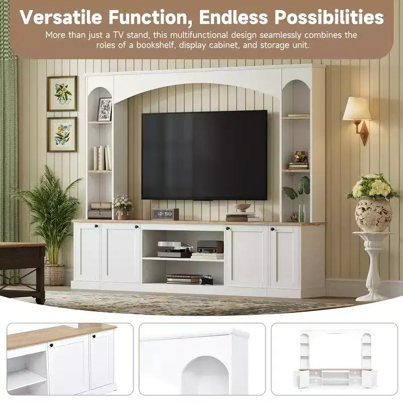 Entertainment Center Wall Unit with Bookshelves for TVs Up to 70, Large TV Stand TV Console Media Console with Adjustable Shelves, White