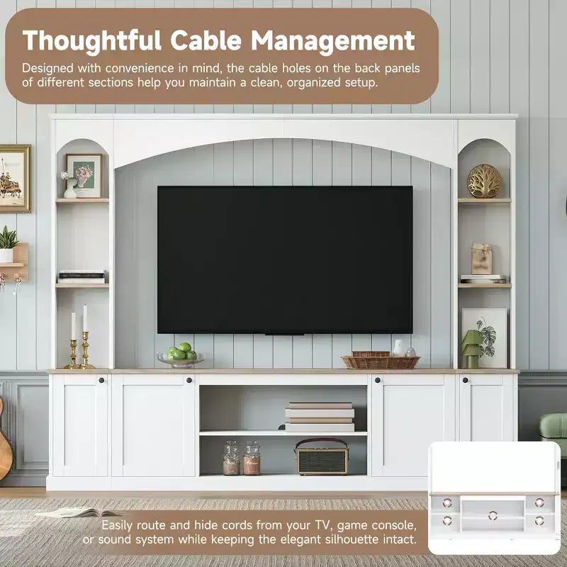 Entertainment Center Wall Unit with Bookshelves for TVs Up to 70, Large TV Stand TV Console Media Console with Adjustable Shelves, White