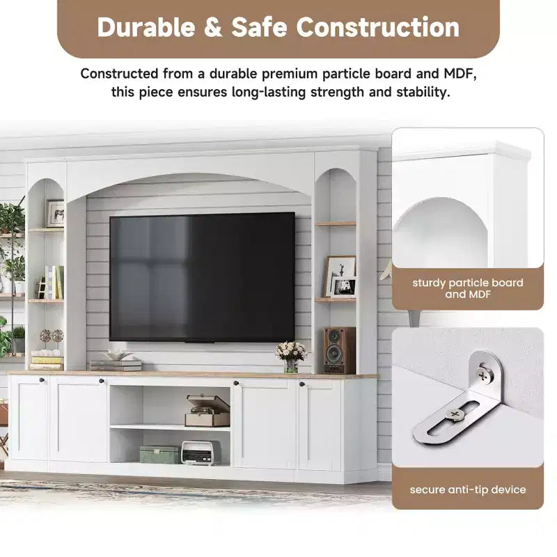 Entertainment Center Wall Unit with Bookshelves for TVs Up to 70, Large TV Stand TV Console Media Console with Adjustable Shelves, White