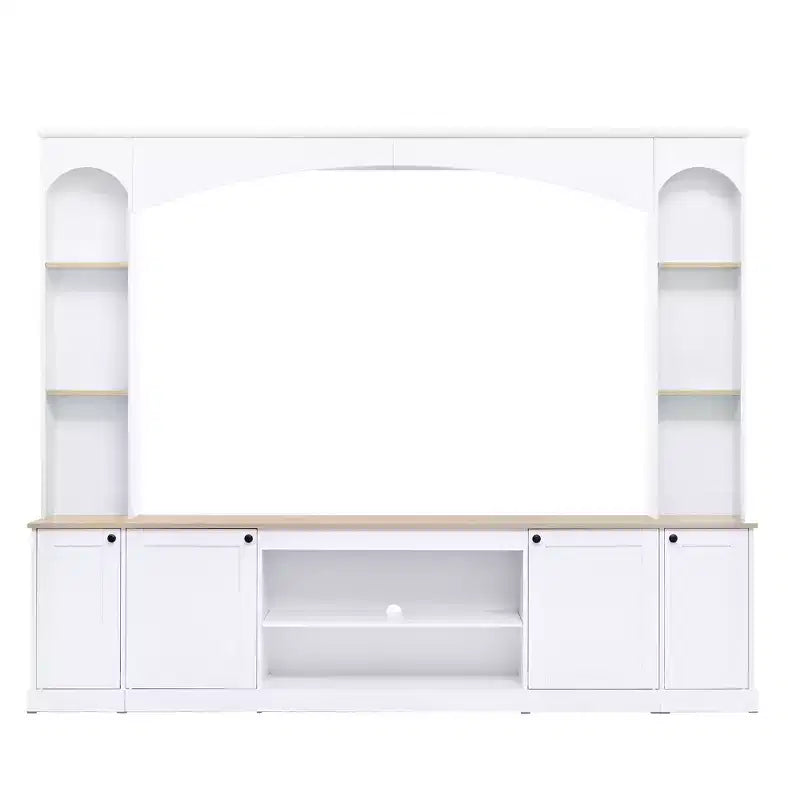 Entertainment Center Wall Unit with Bookshelves for TVs Up to 70, Large TV Stand TV Console Media Console with Adjustable Shelves, White