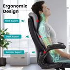 Ergonomic Office Chair, Reclining Executive Office Desk Chair with Adjustable Headrest and Pocket Spring Lumbar Support, Flip Up Armrests