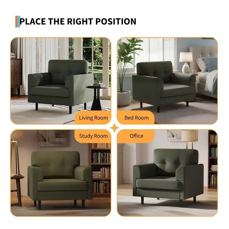 Ergonomic Wide Armrest Accent Chair - 38 Inch Linen Upholstered Reading Chair with High-Density Foam for Ultimate Comfort - Modern Single Seater