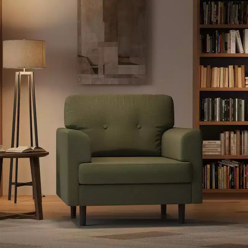 Ergonomic Wide Armrest Accent Chair - 38 Inch Linen Upholstered Reading Chair with High-Density Foam for Ultimate Comfort - Modern Single Seater