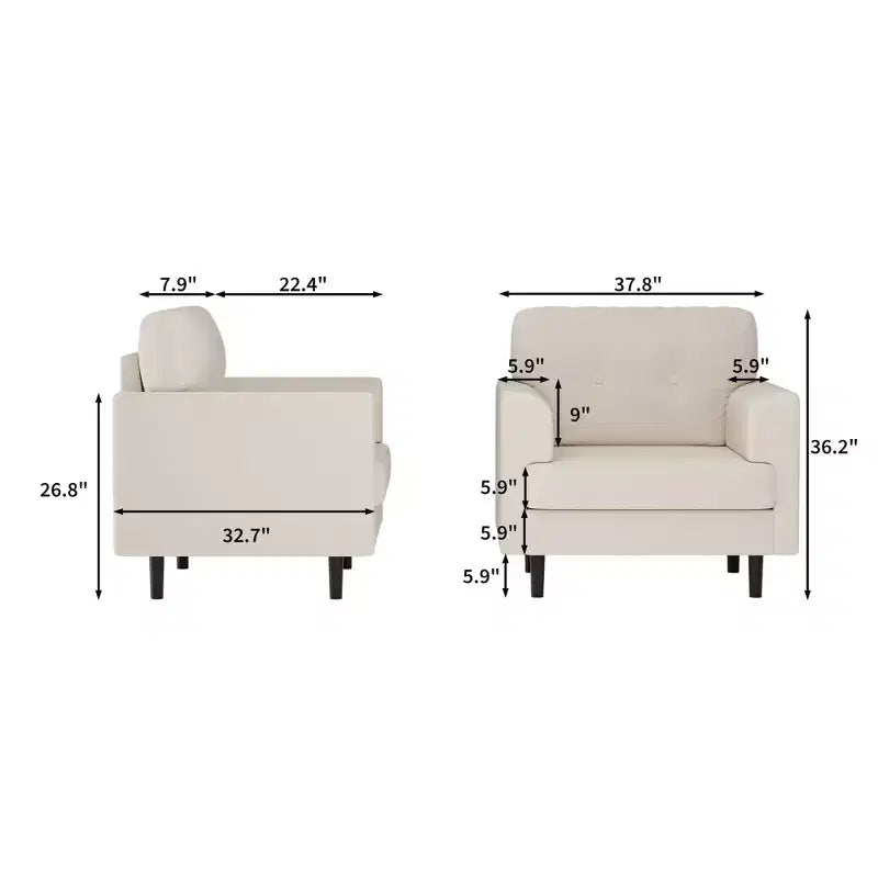 Ergonomic Wide Armrest Accent Chair - 38 Inch Linen Upholstered Reading Chair with High-Density Foam for Ultimate Comfort - Modern Single Seater