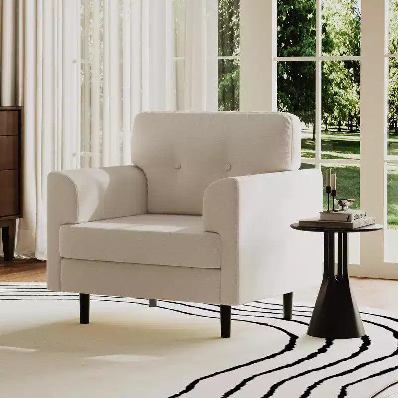 Ergonomic Wide Armrest Accent Chair - 38 Inch Linen Upholstered Reading Chair with High-Density Foam for Ultimate Comfort - Modern Single Seater