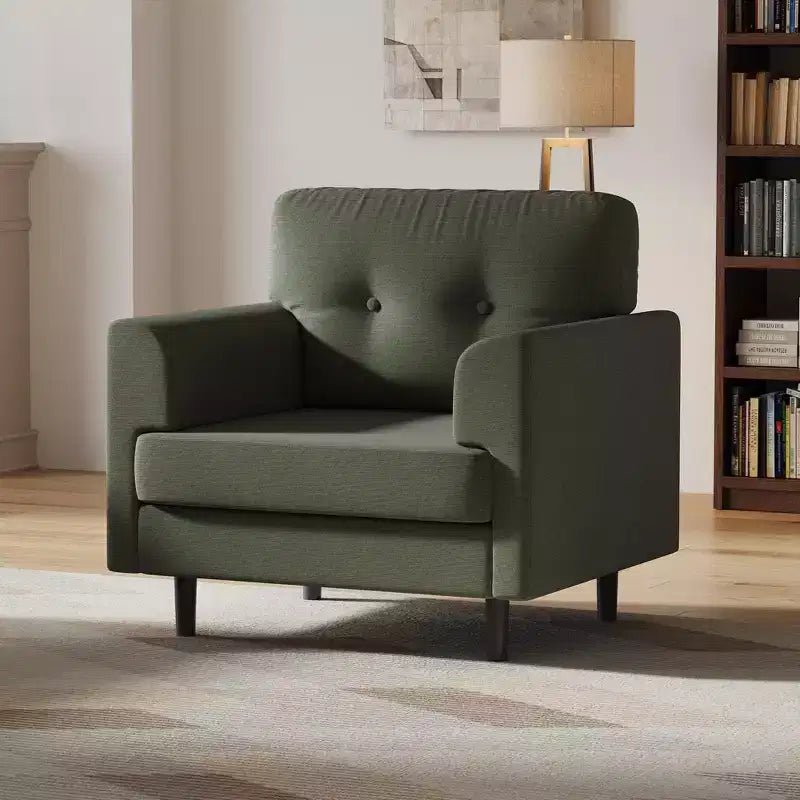 Ergonomic Wide Armrest Accent Chair - 38 Inch Linen Upholstered Reading Chair with High-Density Foam for Ultimate Comfort - Modern Single Seater