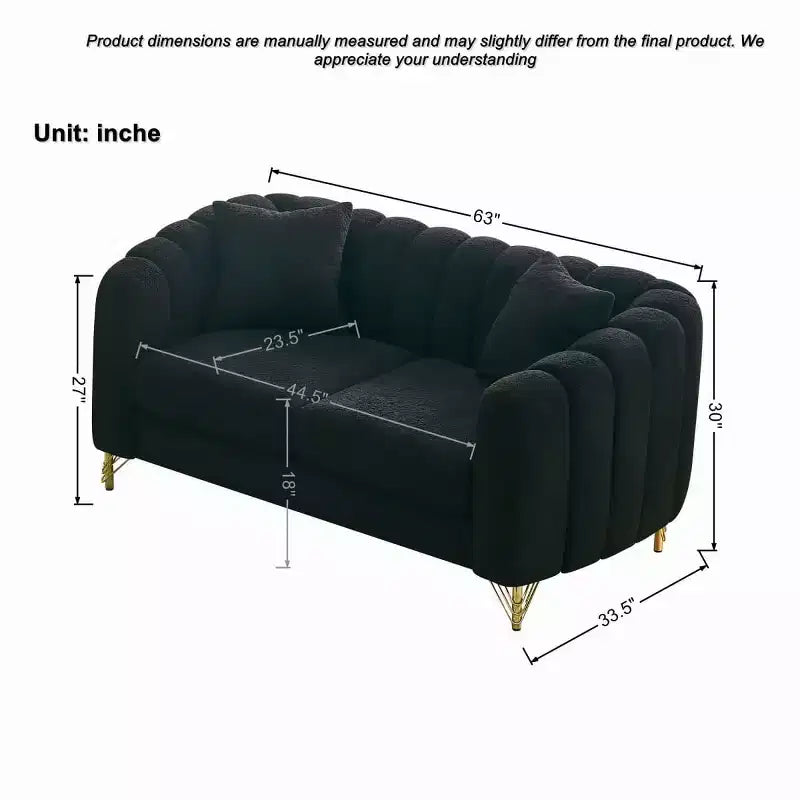 Modern Tufted Loveseat Sofa with Wood Frame and Gold Metal Legs, Chenille DeepSeat Couch for Living Room, Small Space or Apartment