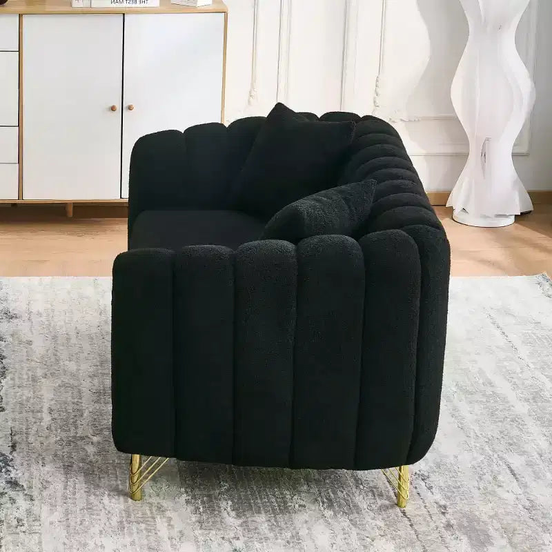 Modern Tufted Loveseat Sofa with Wood Frame and Gold Metal Legs, Chenille DeepSeat Couch for Living Room, Small Space or Apartment